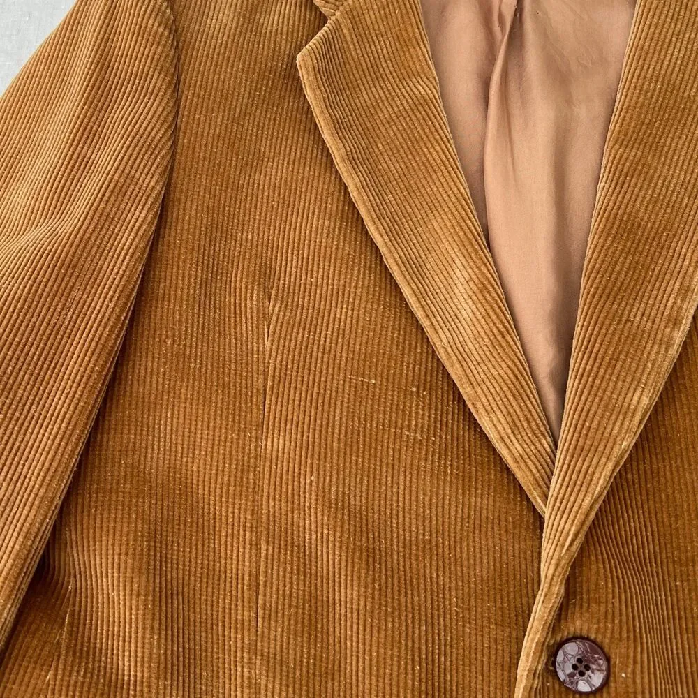 VTG 70s Richman Brothers Tan Corduroy Blazer Ivy League Suede Elbow Patches 40S